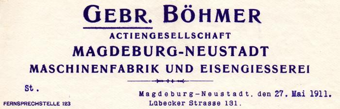 Briefkopf Gebrüder Böhmer Aktiengesellschaft 1911