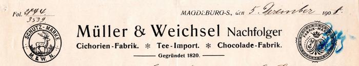Briefkopf Müller & Weichsel Nachfolger von 1908