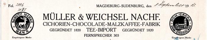 Briefkopf Müller & Weichsel Nachfolger von 1912/13