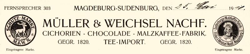 Müller & Weichsel Nachfolger Briefkopf 1910