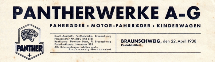 Briefkopf Panther 1938