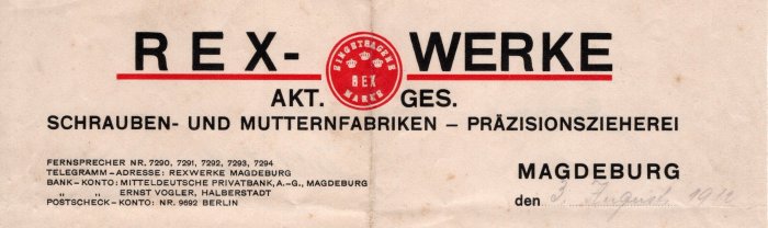 REX-Werke Briefkopf 1912