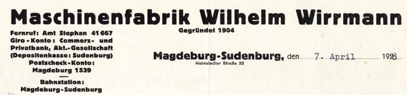 Wilhelm Wirrmann Briefkopf 1928